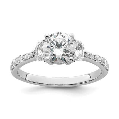 3 Stone Half Moon/Round Semi-Mount Including 2-Half Moon Side Stones Diamond Ring 14k White Gold RM…