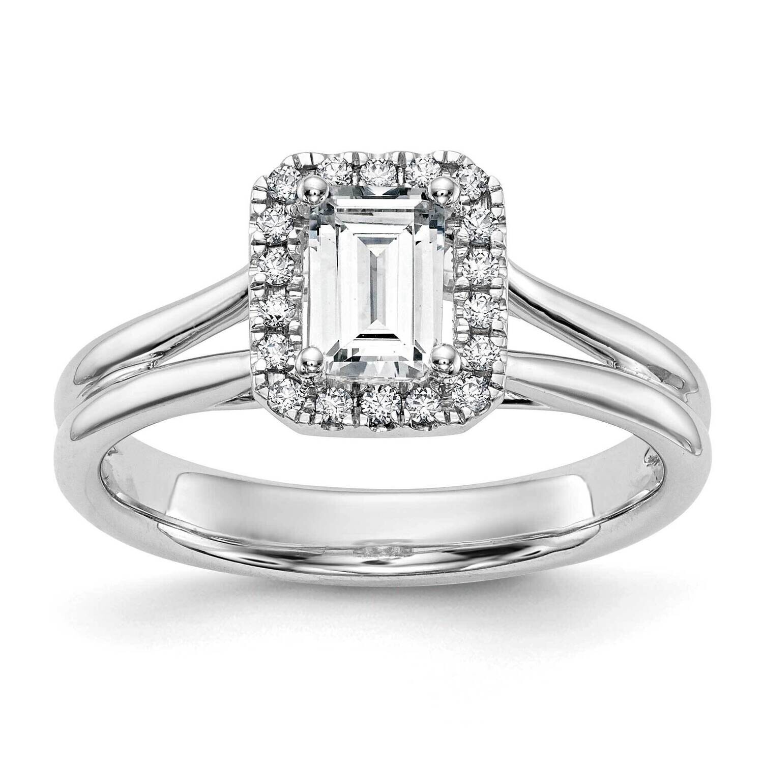 Halo Holds 1 Carat 6.8X4.7mm Emerald-Cut Center 1/8 Carat Diamond Semi-Mount Split Shank Engagement…