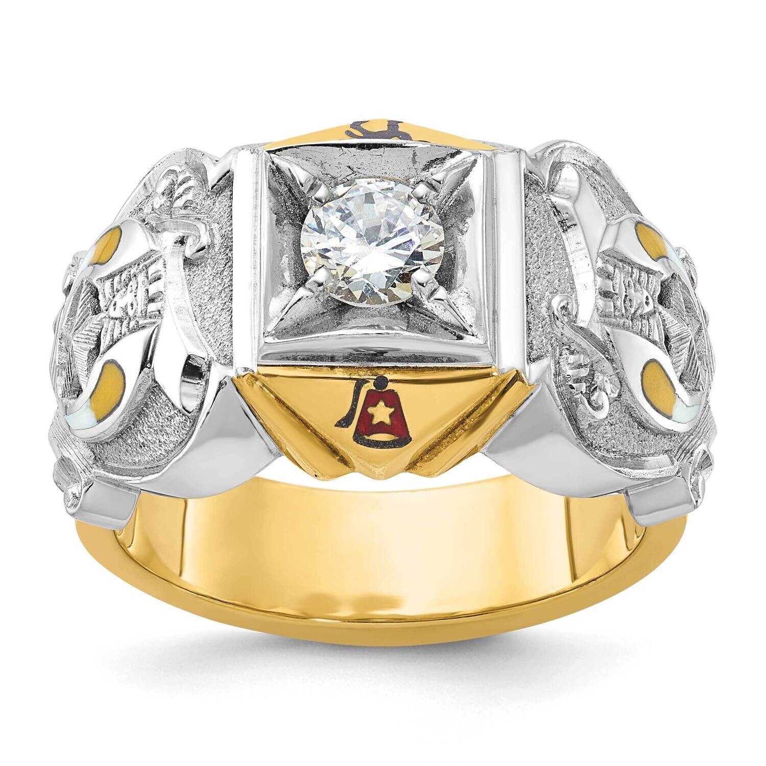 Ibgoodman Men&#39;s Polished Textured Masonic Shriner&#39;s Ring Mounting 14k Two-Tone Gold B02461C-4YW by …