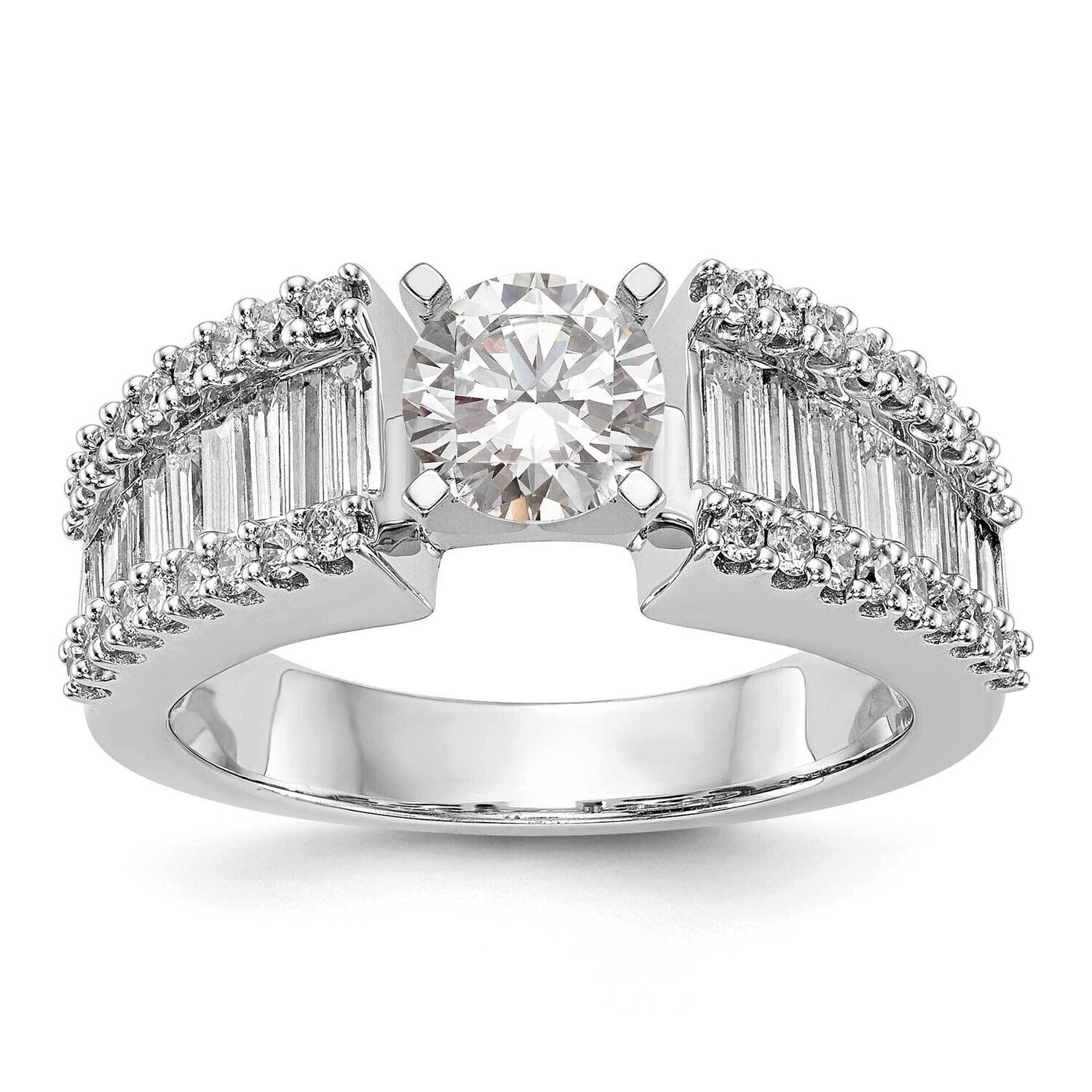 Peg Set 1.3 Carat Round/Baguette Diamond Semi-Mount Engagement Ring 14k White Gold RM2820E-133-WAA,…