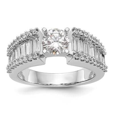 Peg Set 1.3 Carat Round/Baguette Diamond Semi-Mount Engagement Ring 14k White Gold RM2820E-133-WAA,…