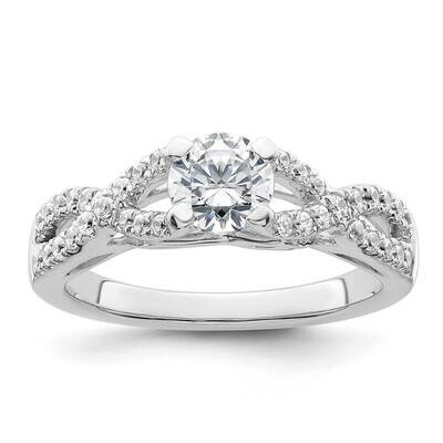 Criss-Cross Holds 1/2 Carat 5.2mm Round Center 1/3 Carat Diamond Semi-Mount Engagement Ring 14k Whi…
