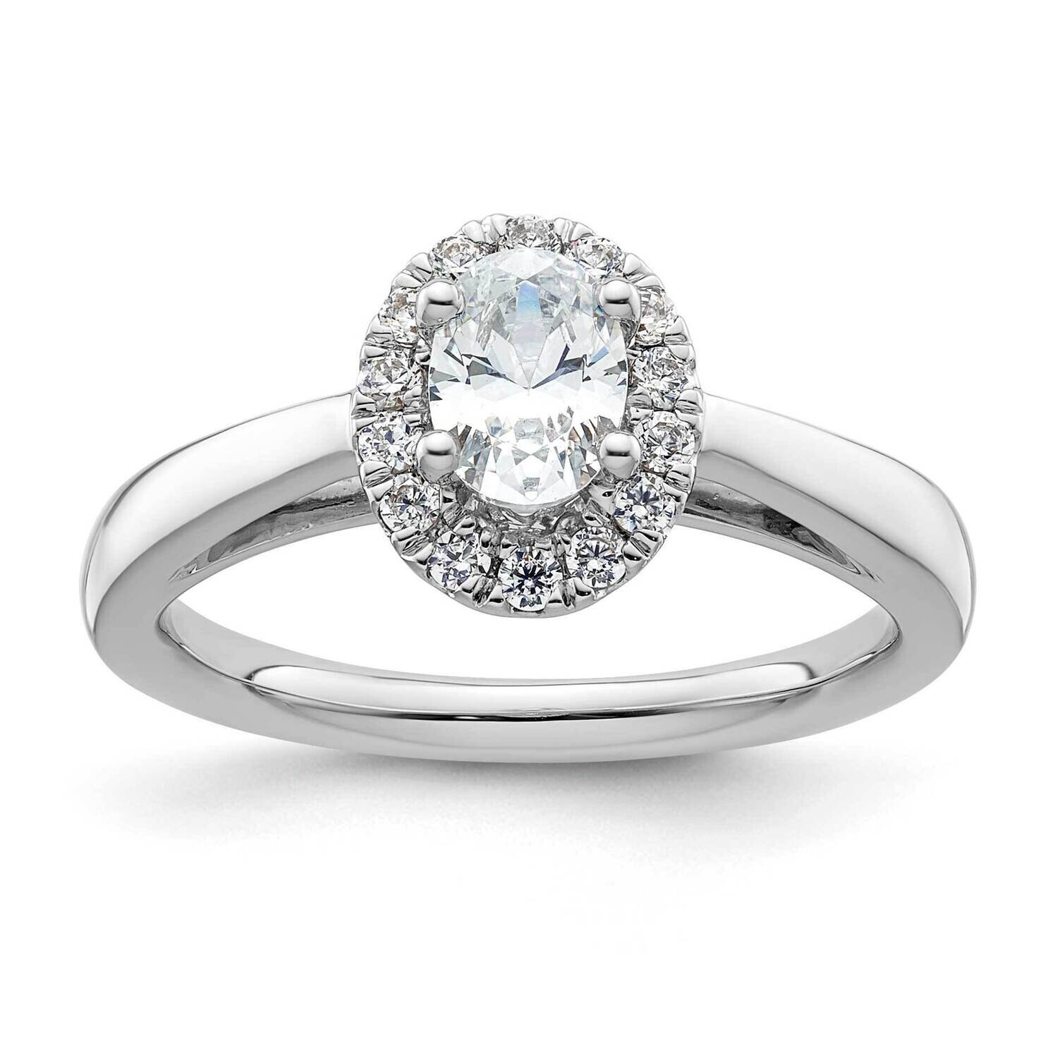 Halo Holds 1/2 Carat 6.5X4.5mm Oval Center 1/5 Carat Diamond Semi-Mount Engagement Ring 14k White G…