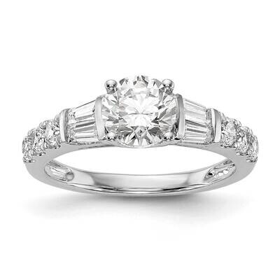 Holds 1 Carat 6.5mm Round Center 5/8 Carat Round/Baguette Diamond Semi-Mount Engagement Ring 14k Wh…