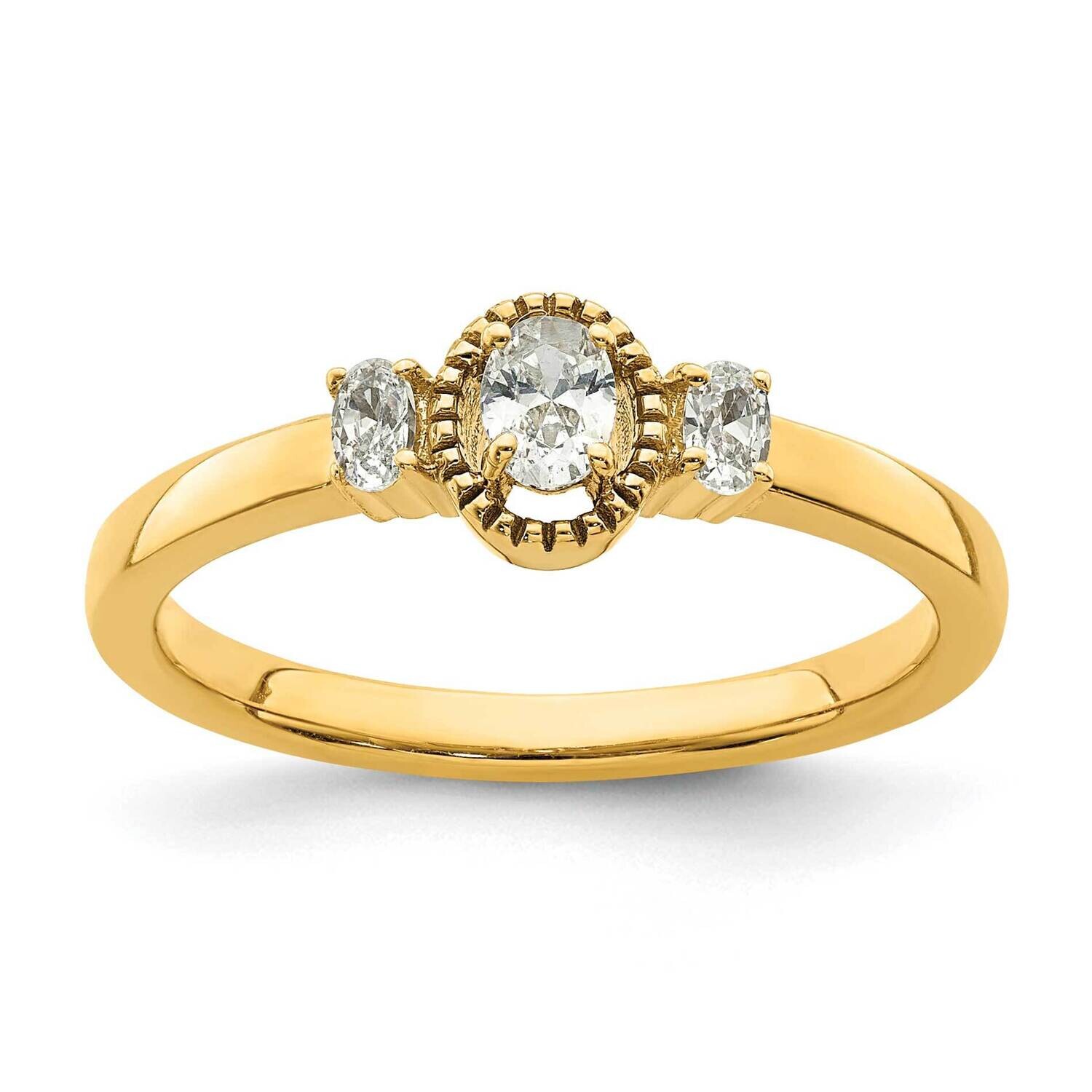 Beaded Edge Petite 3-Stone 1/4 Carat Oval Diamond Complete Promise/Engagement Ring 14k Gold RM7788E-025-YAA