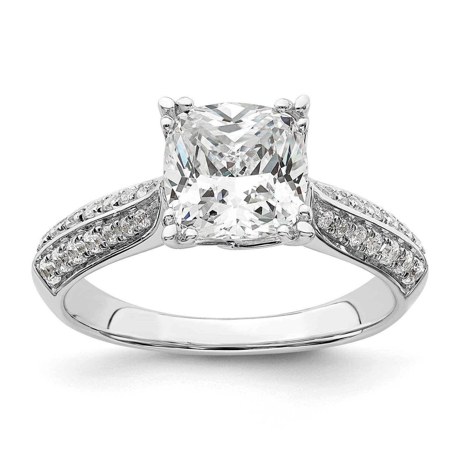 Holds 2 Carat 7.6mm Cushion Center 1/4 Carat Diamond Semi-Mount Engagement Ring 14k White Gold RM78…