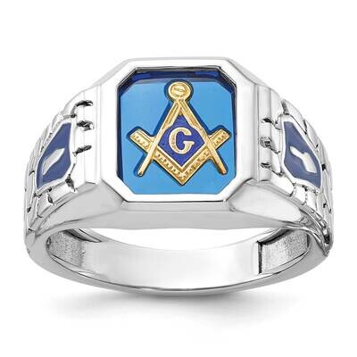 Ibgoodman Men&#39;s Polished Textured Blue Enamel Lab Created Sapphire Blue Lodge Master Masonic Ring 1…
