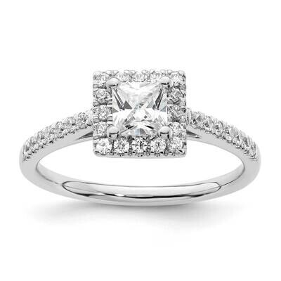 Halo Plus Holds 1/2 Carat 4.5mm Princess Center 1/3 Carat Diamond Semi-Mount Engagement Ring 14k Wh…