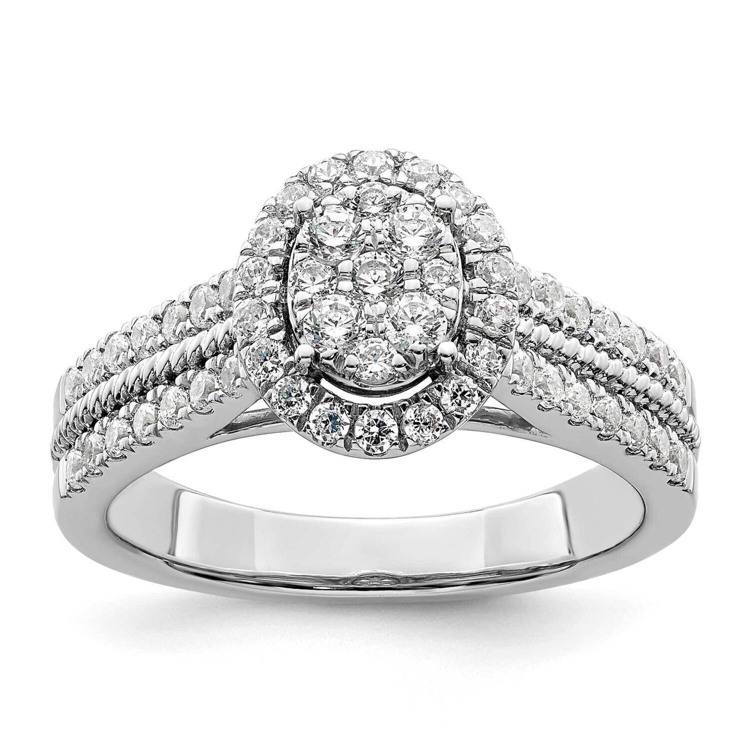 Oval Halo Cluster 3/4 Carat Diamond Complete Engagement Ring 14k White Gold RM8823E-075-CWAA, MPN: …