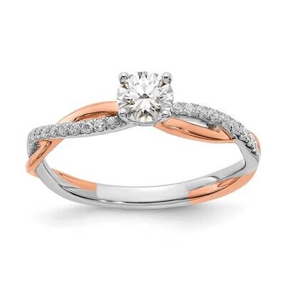 Rose Gold Criss-Cross Holds 3/8 Carat 4.7mm Round Center 1/10 Carat Diamond Semi-Mount Engagement R…