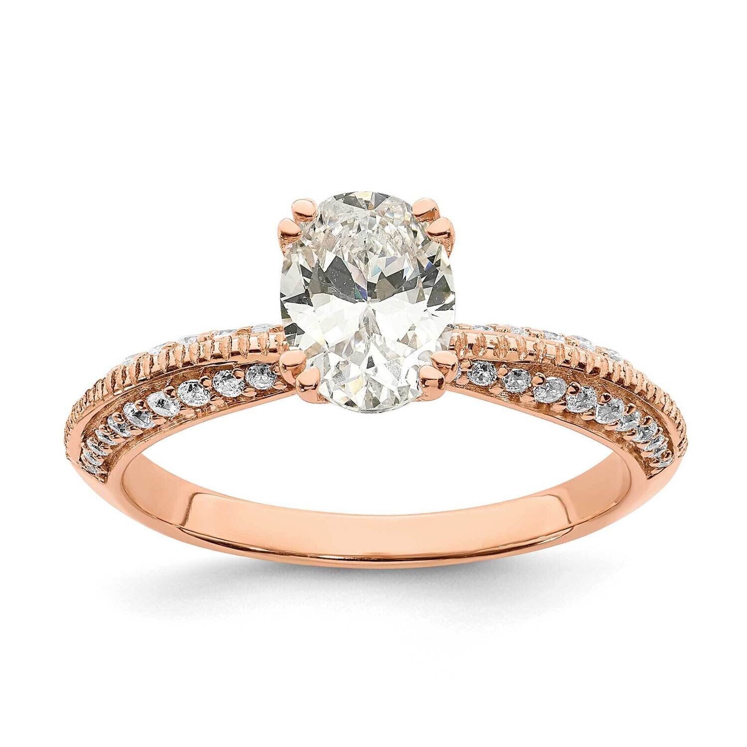 Holds 1 Carat 7.6X5.7mm Oval Center 1/4 Carat Diamond Semi-Mount Engagement Ring 14k Rose Gold RM78…