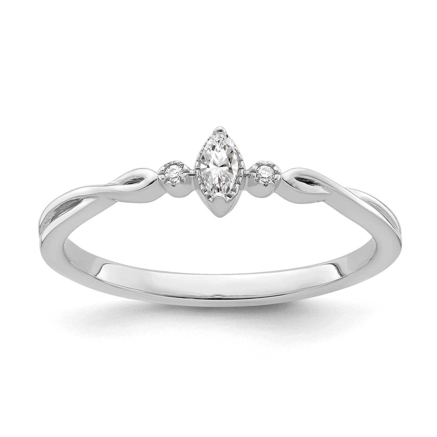 Beaded Edge Petite 3-Stone 1/15 Carat Marquise Diamond Complete Promise/Engagement Ring 14k White Gold RM7785E-011-WAA