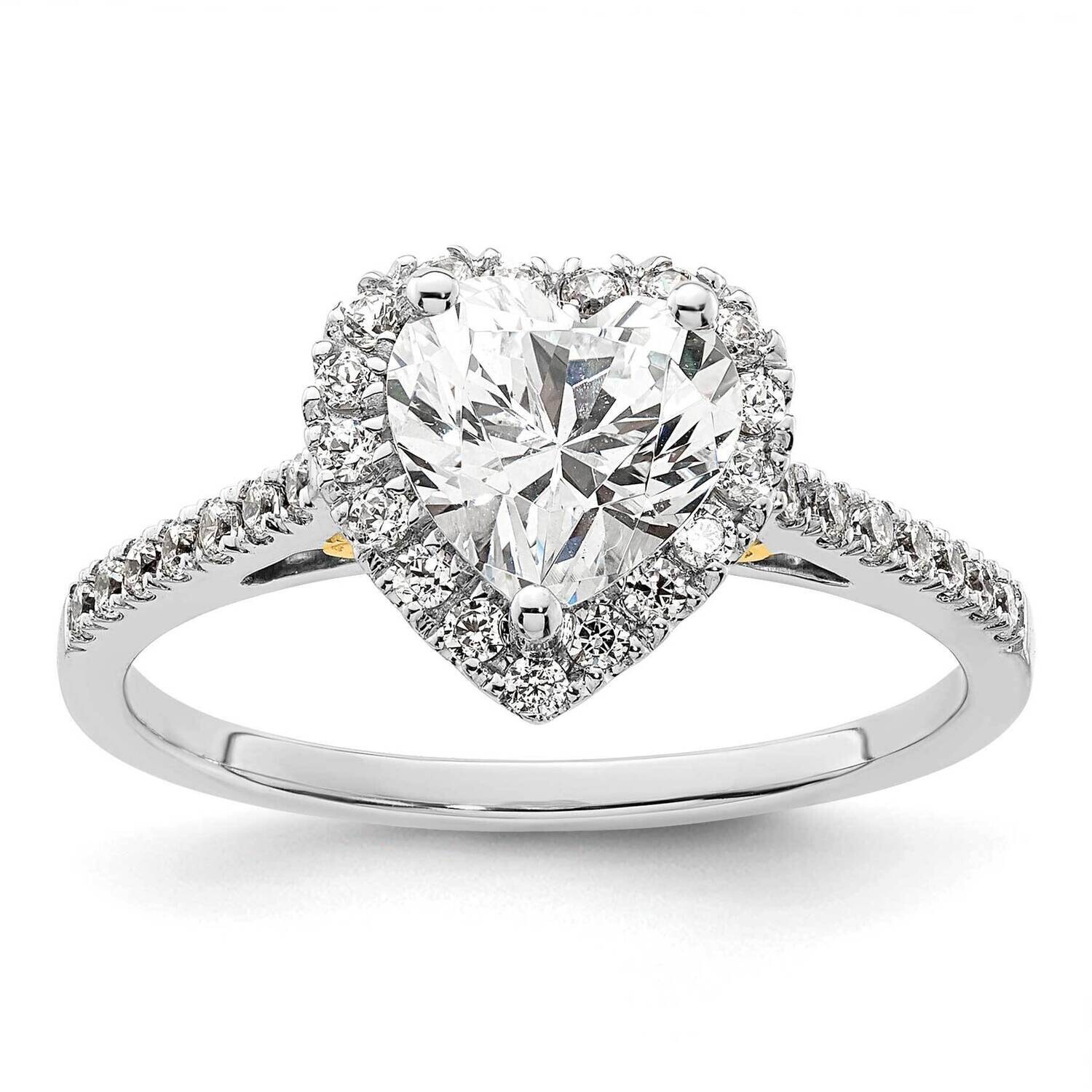 Halo Holds 1.5 Carat 7mm Heart Center 1/3 Carat Diamond Semi-Mount Engagement Ring 14k Two-Tone Gol…