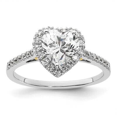 Halo Holds 1.5 Carat 7mm Heart Center 1/3 Carat Diamond Semi-Mount Engagement Ring 14k Two-Tone Gol…