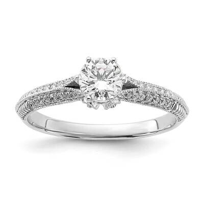 Holds 1/2 Carat 5.2mm Round Center 1/4 Carat Diamond Semi-Mount Engagement Ring 14k White Gold RM65…