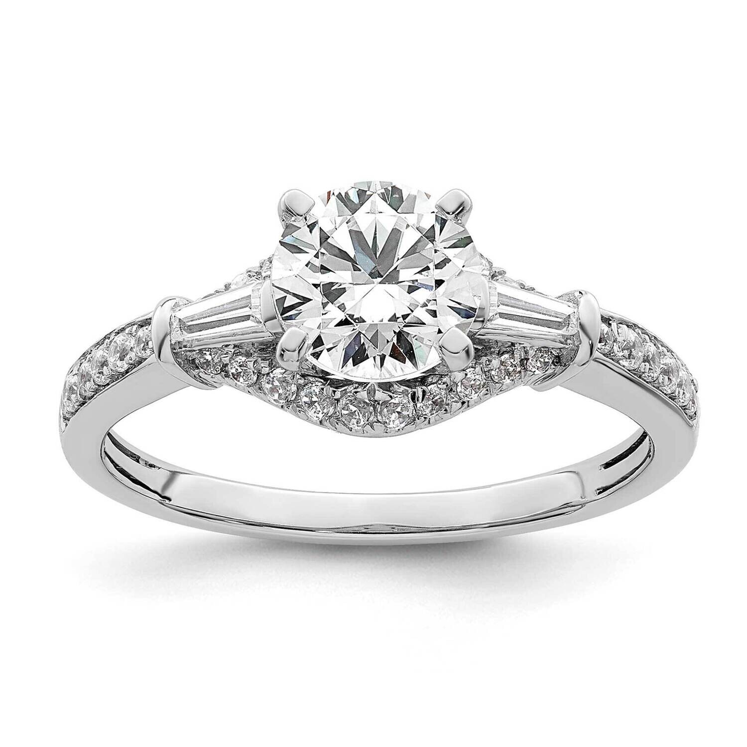 Holds 1 Carat 6.5mm Round Center 1/2 Carat Round/Baguette Diamond Semi-Mount Engagement Ring 14k Wh…