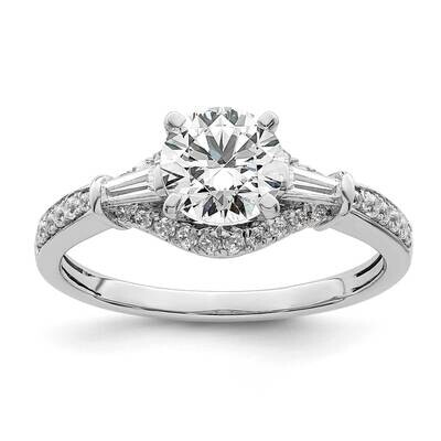 Holds 1 Carat 6.5mm Round Center 1/2 Carat Round/Baguette Diamond Semi-Mount Engagement Ring 14k Wh…