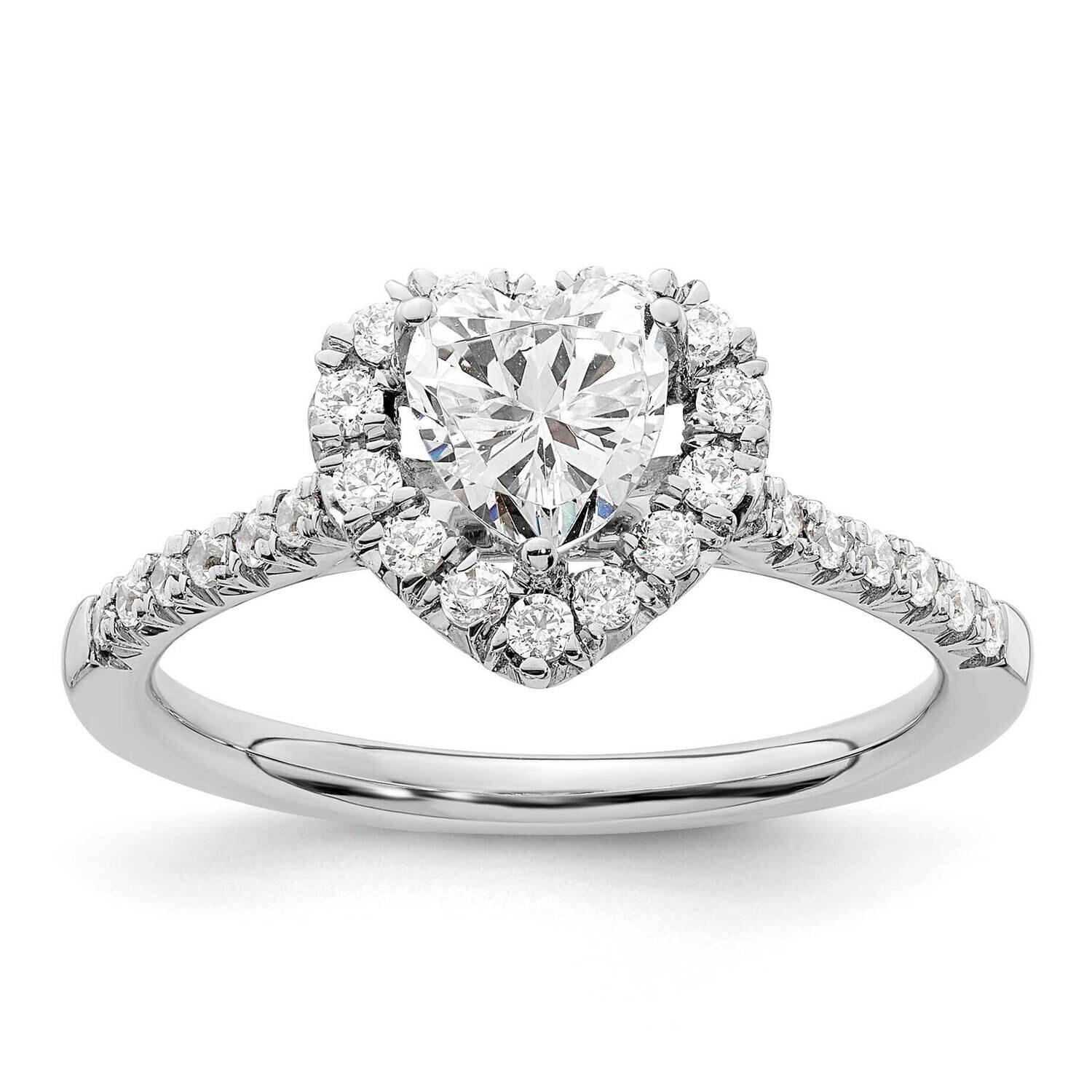 Halo Holds 3/4 Carat 6.00mm Heart Center 1/3 Carat Diamond Semi-Mount Engagement Ring 14k White Gol…