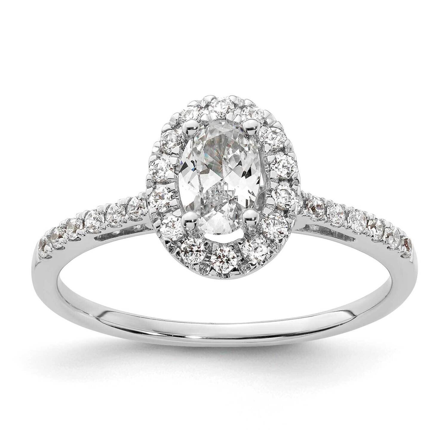 Halo Holds 1/2 Carat 6X4mm Oval Center 1/4 Carat Diamond Semi-Mount Engagement Ring 14k White Gold RM2043E-050-WAA