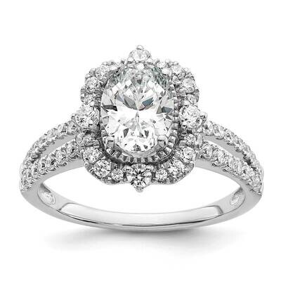 Vintage Halo Holds 1 Carat 8.0X6.1mm Oval Center 5/8 Carat Diamond Semi-Mount Engagement Ring 14k W…