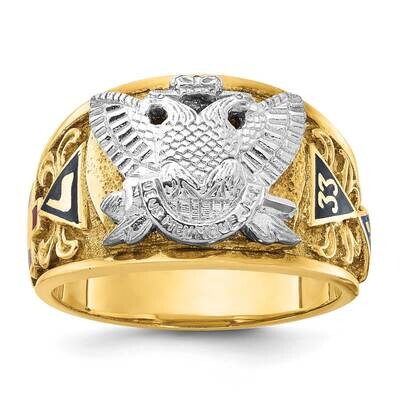 Ibgoodman Men&#39;s Polished Textured Multi-Color Enamel Active 33Rd Degree Masonic Ring 14k Two-Tone G…