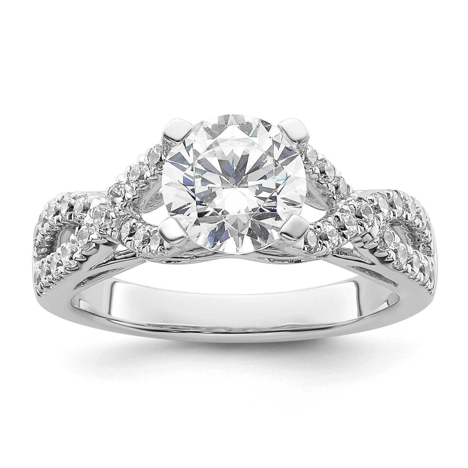 Criss-Cross Holds 1.5 Carat 7.5mm Round Center 1/2 Carat Diamond Semi-Mount Engagement Ring 14k Whi…