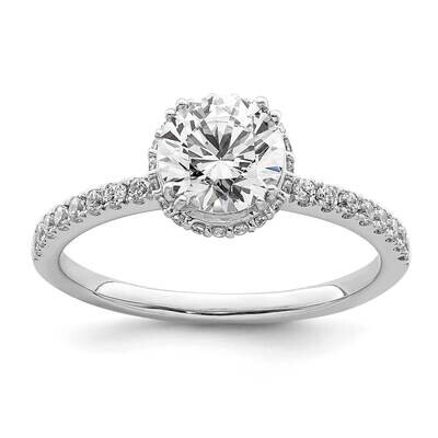 Vintage Halo Holds 1 Carat 6.5mm Round Center 1/4 Carat Diamond Semi-Mount Engagement Ring 14k Whit…