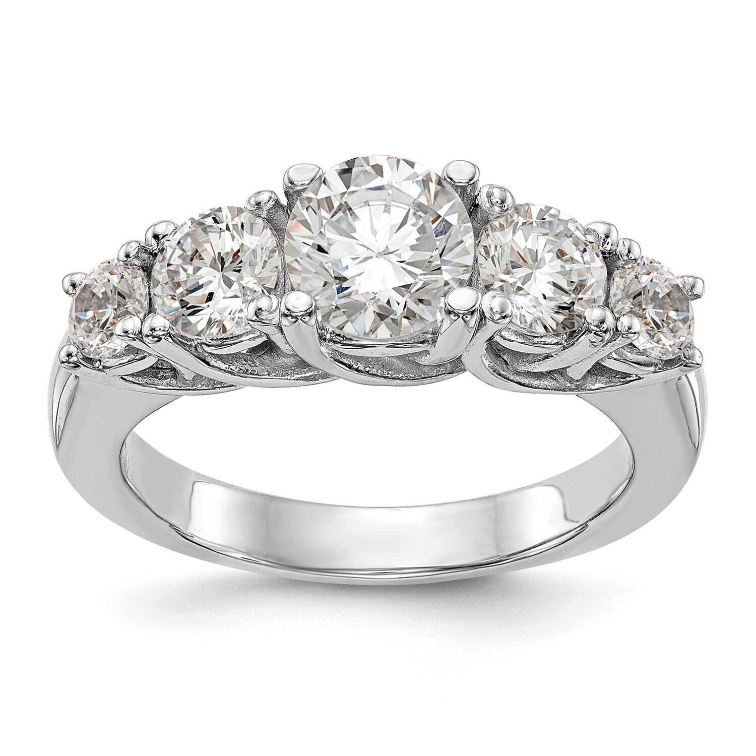 5-Stone Holds 3/4 Carat 5.8mm Round Center Diamond Semi-Mount Engagement Ring 14k White Gold RM3038…