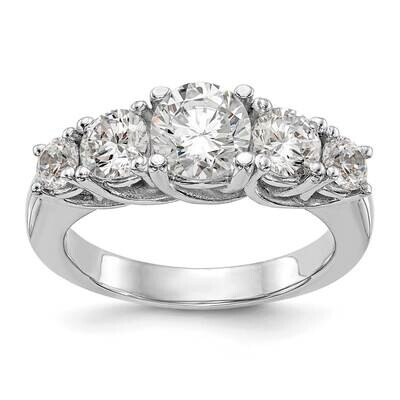 5-Stone Holds 3/4 Carat 5.8mm Round Center Diamond Semi-Mount Engagement Ring 14k White Gold RM3038…
