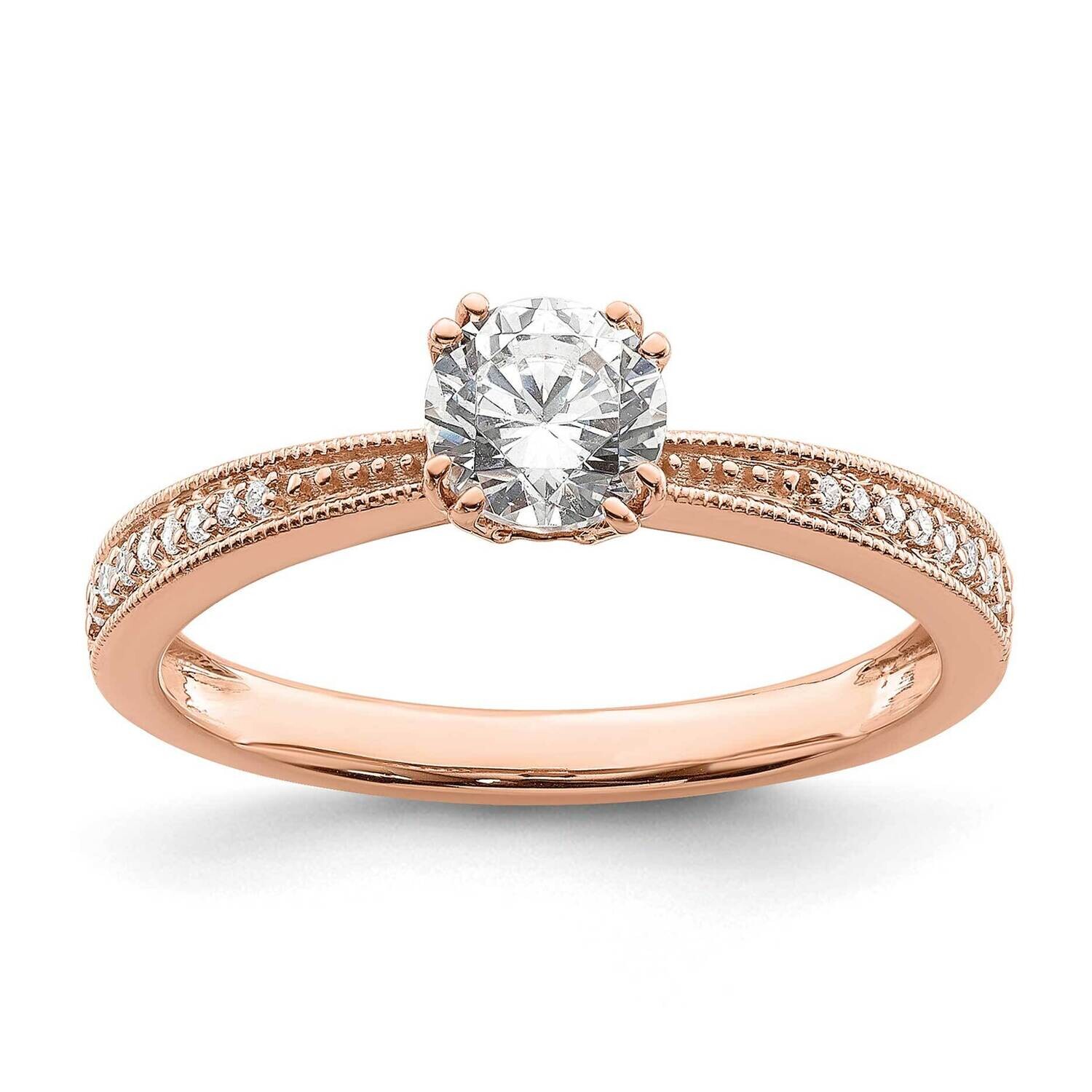 Holds 1/2 Carat 5.2mm Round Center 1/15 Carat Diamond Semi-Mount Engagement Ring 14k Rose Gold RM78…