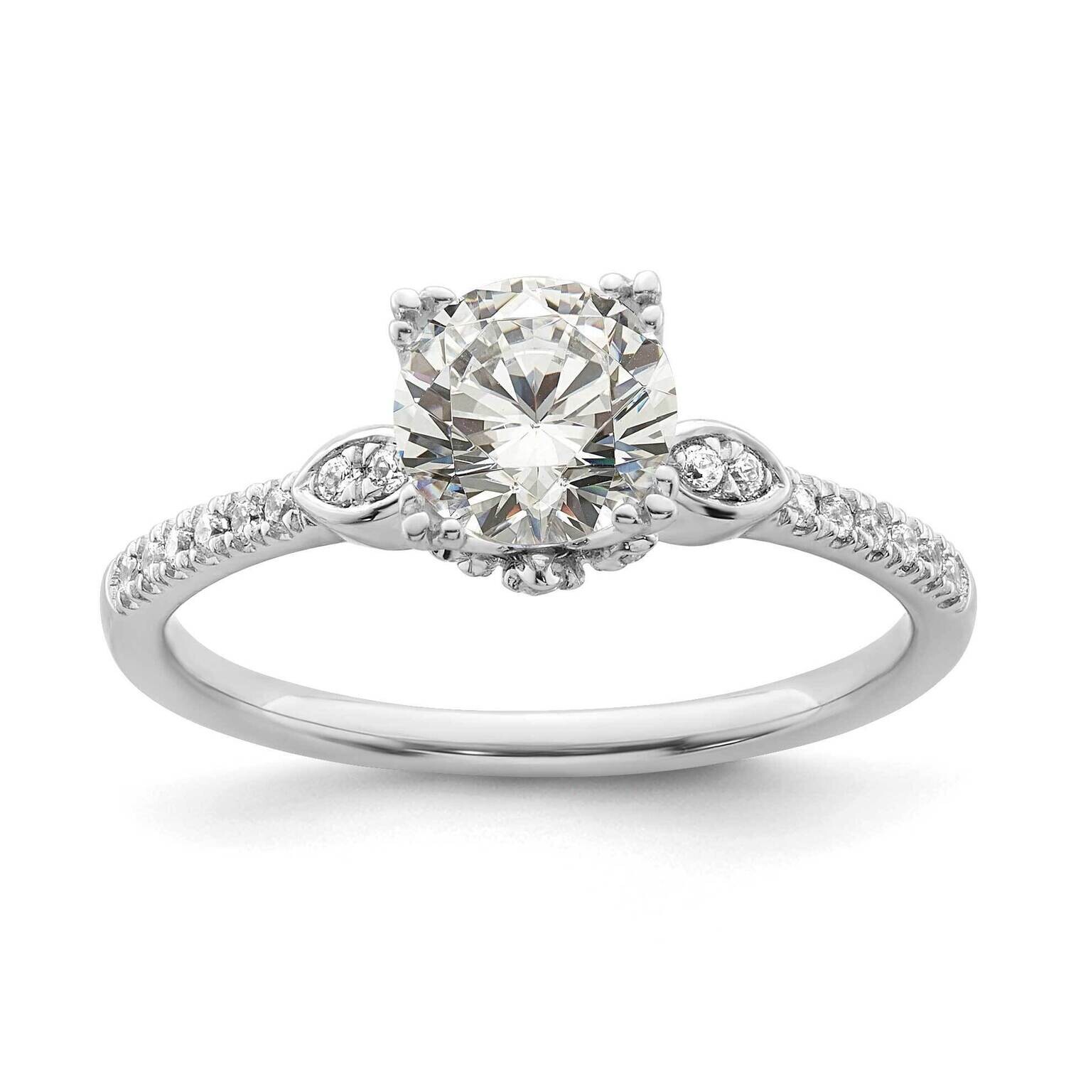 Holds 1 Carat 6.5mm Round Center 1/6 Carat Diamond Semi-Mount Engagement Ring 14k White Gold RM7816…