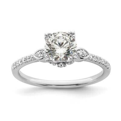 Holds 1 Carat 6.5mm Round Center 1/6 Carat Diamond Semi-Mount Engagement Ring 14k White Gold RM7816…