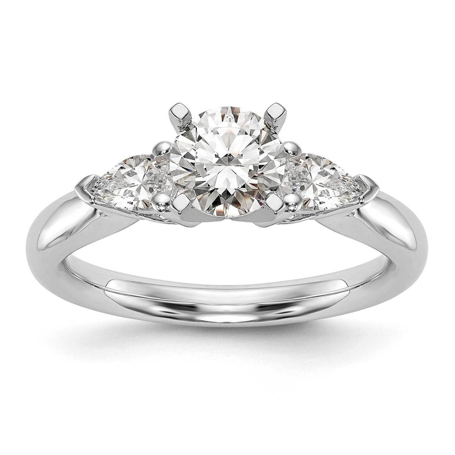 3-Stone Peg Set Center Pear Diamond Semi-Mount Engagement Ring 14k White Gold RM3014E-P/050-WAA