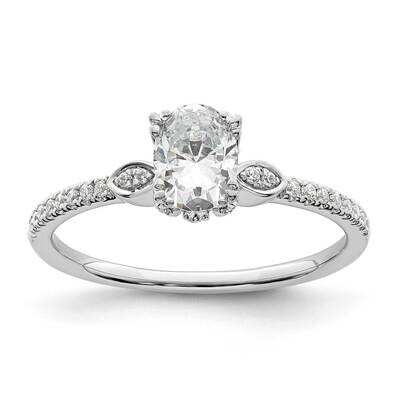 Holds 1/2 Carat 6.4X4.9mm Oval Center 1/6 Carat Diamond Semi-Mount Engagement Ring 14k White Gold R…