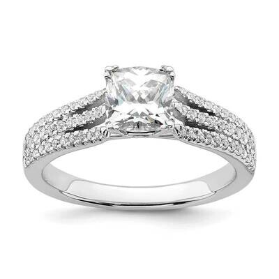 3-Row Holds 1 Carat 6.00mm Cushion Center 1/4 Carat Diamond Semi-Mount Engagement Ring 14k White Go…