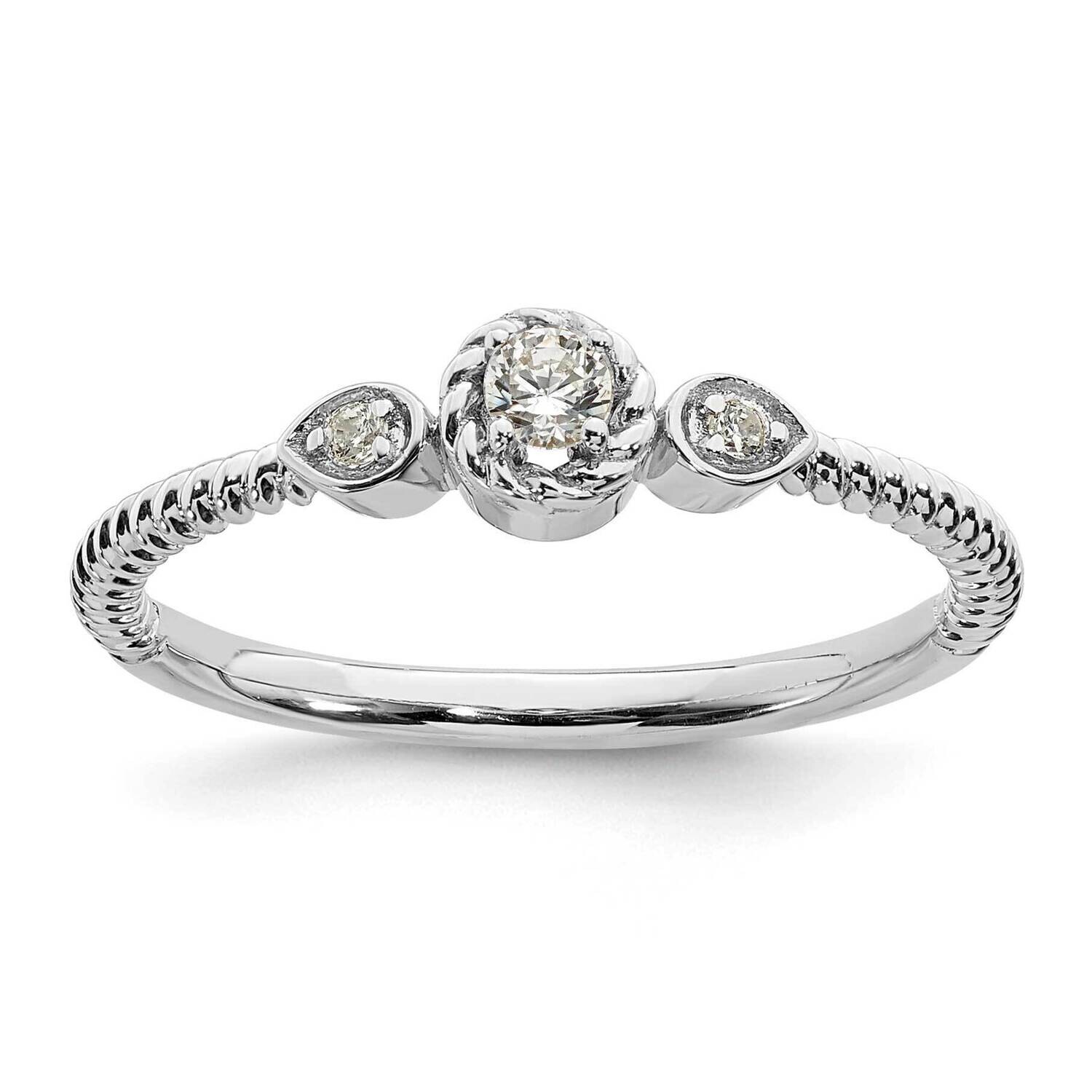 Roped BPetite 3-Stone 1/15 Carat Round Diamond Complete Promise/Engagement Ring 14k White Gold RM77…