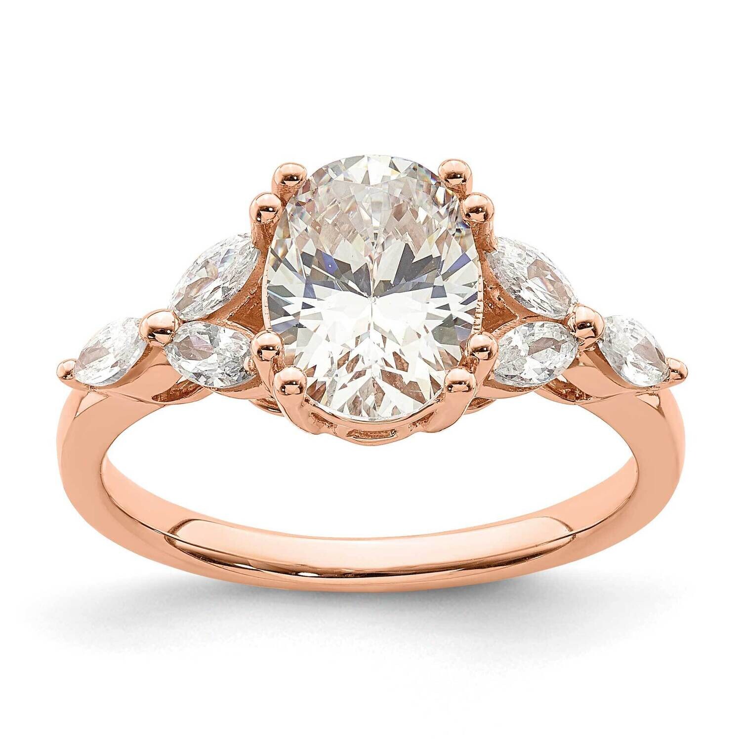 Holds 1.5 Carat 9.2X6.9mm Oval Center 1/3 Carat Marquise Diamond Semi-Mount Engagement Ring 14k Ros…