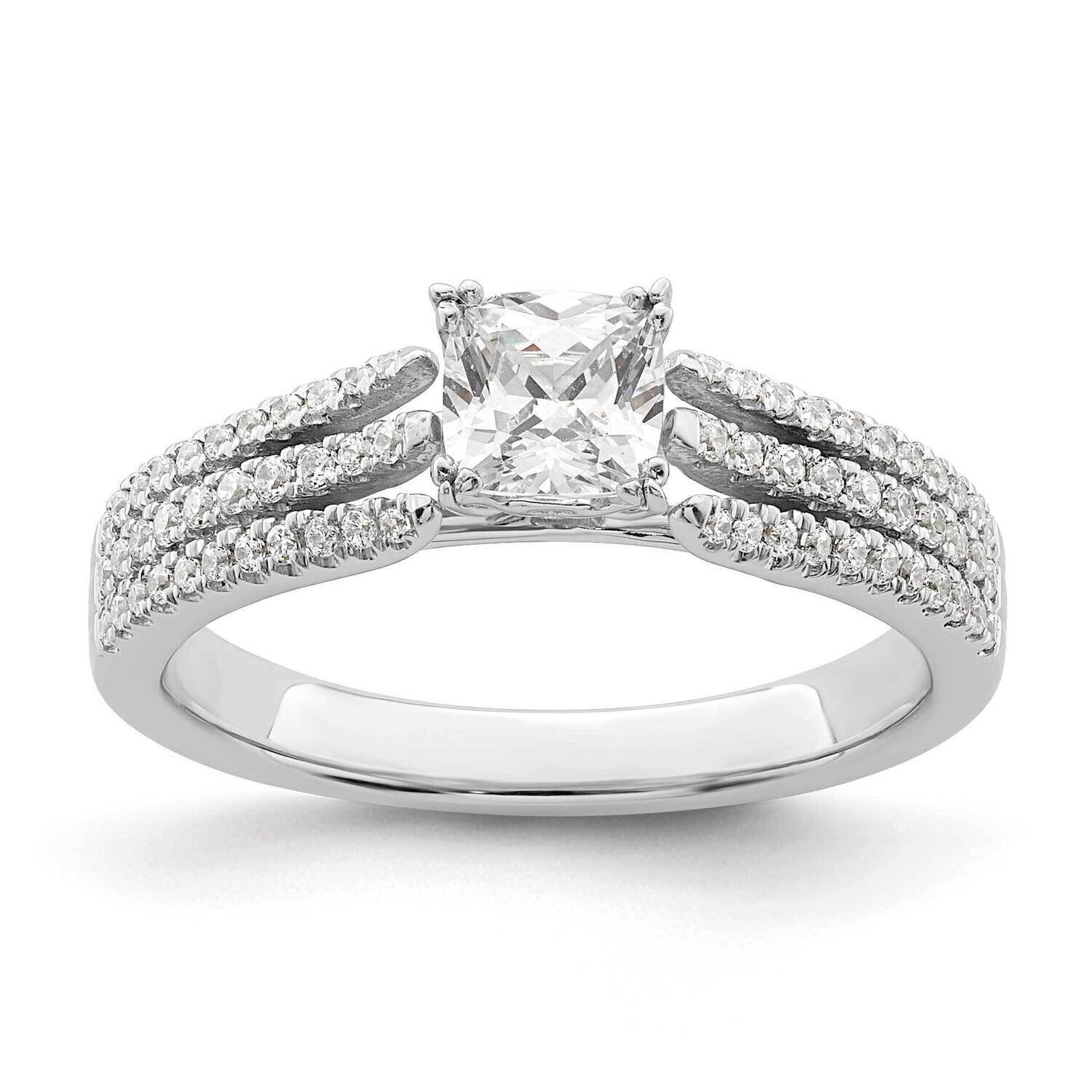 3-Row Holds 1/2 Carat 4.9mm Cushion Center 1/4 Carat Diamond Semi-Mount Engagement Ring 14k White G…