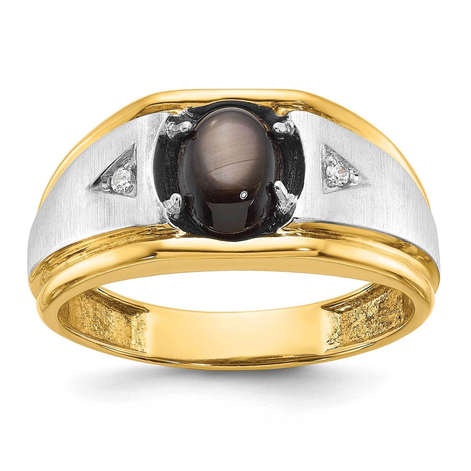 Ibgoodman Men&#39;s Polished Satin Grooved Black Star Sapphire A Quality Diamond Ring 10k Two-Tone Gold…