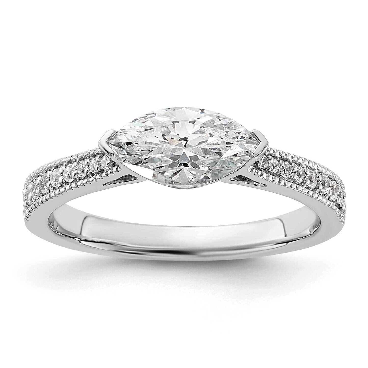 East West Holds 3/4 Carat 9.2X5.00mm Marquise Center 1/15 Carat Diamond Semi-Mount Engagement Ring 14k White Gold RM7881E-075-WAA
