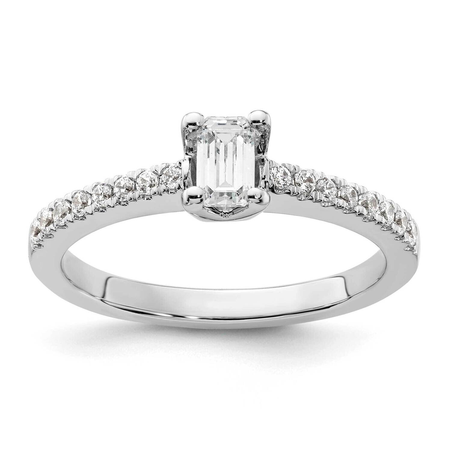 Holds 1/4 Carat 5X3mm Emerald-Cut Center 1/6 Carat Diamond Semi-Mount Engagement Ring 14k White Gol…