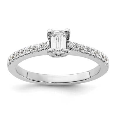 Holds 1/4 Carat 5X3mm Emerald-Cut Center 1/6 Carat Diamond Semi-Mount Engagement Ring 14k White Gol…