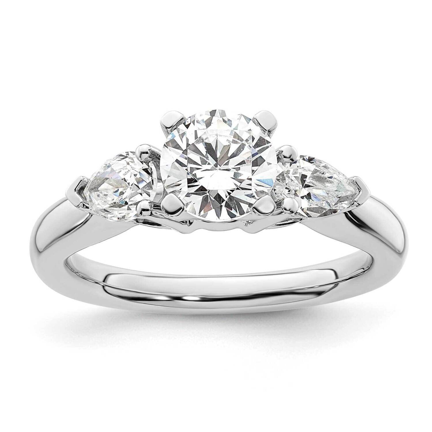 3-Stone Peg Set Center Pear Diamond Semi-Mount Engagement Ring 14k White Gold RM3014E-P/066-WAA, MP…