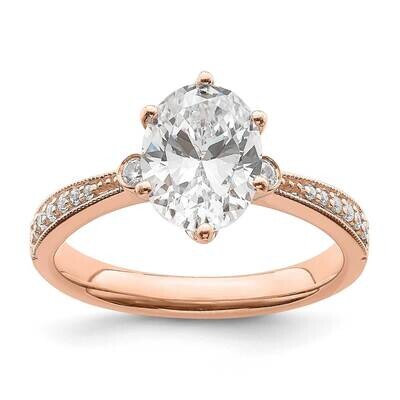 Holds 1.5 Carat 9.2X6.9mm Oval Center 1/8 Carat Diamond Semi-Mount Engagement Ring 14k Rose Gold RM…