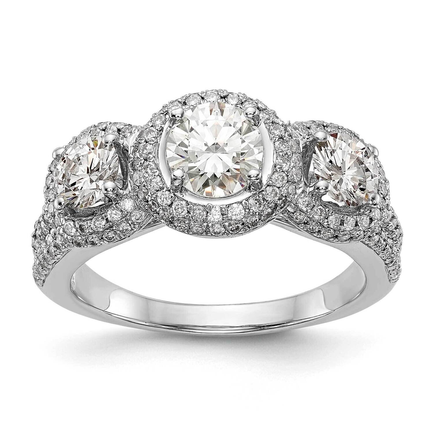 3-Stone Plus Holds 5/8 Carat 5.5mm Round Center 2-4.5mm Round Sides Diamond Halo Semi-Mount Engagem…