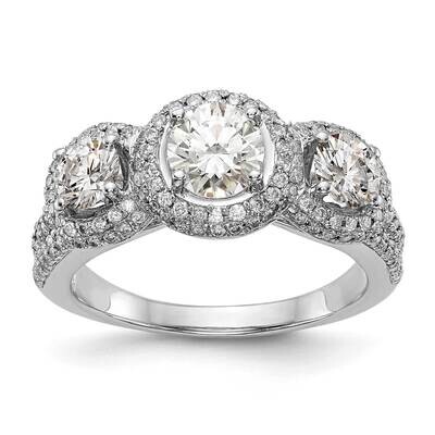 3-Stone Plus Holds 5/8 Carat 5.5mm Round Center 2-4.5mm Round Sides Diamond Halo Semi-Mount Engagem…