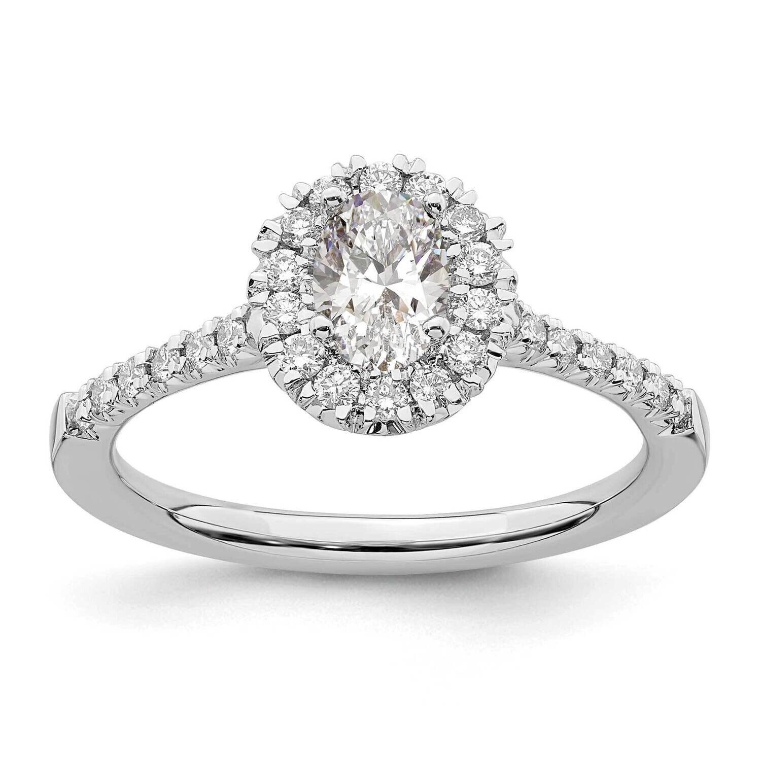 Halo Holds 1/2 Carat 5.9X4.5mm Oval Center 1/3 Carat Diamond Semi-Mount Engagement Ring 14k White G…