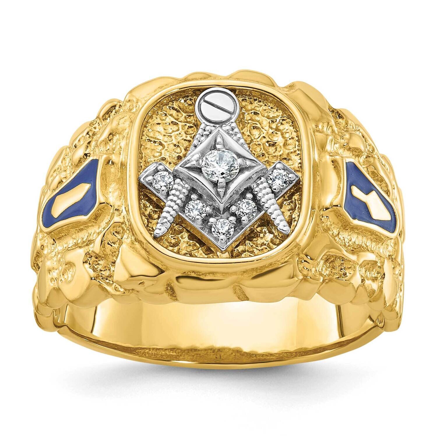 Ibgoodman Men&#39;s Polished Nugget Textured Blue Lodge Master Masonic Ring Mounting 10k Two-Tone Gold B56456-0YW