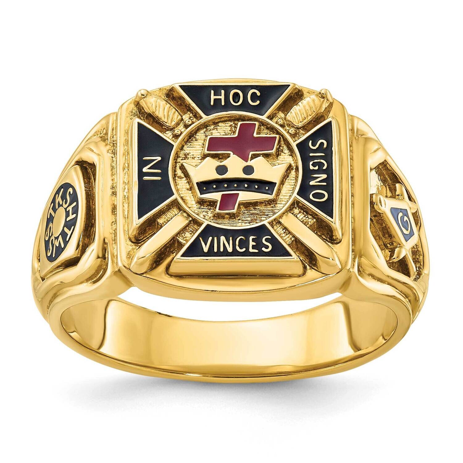 Ibgoodman Men&#39;s Polished Textured Multi-Color Enamel Knights Templar Masonic Ring 10k Gold B02194-0…
