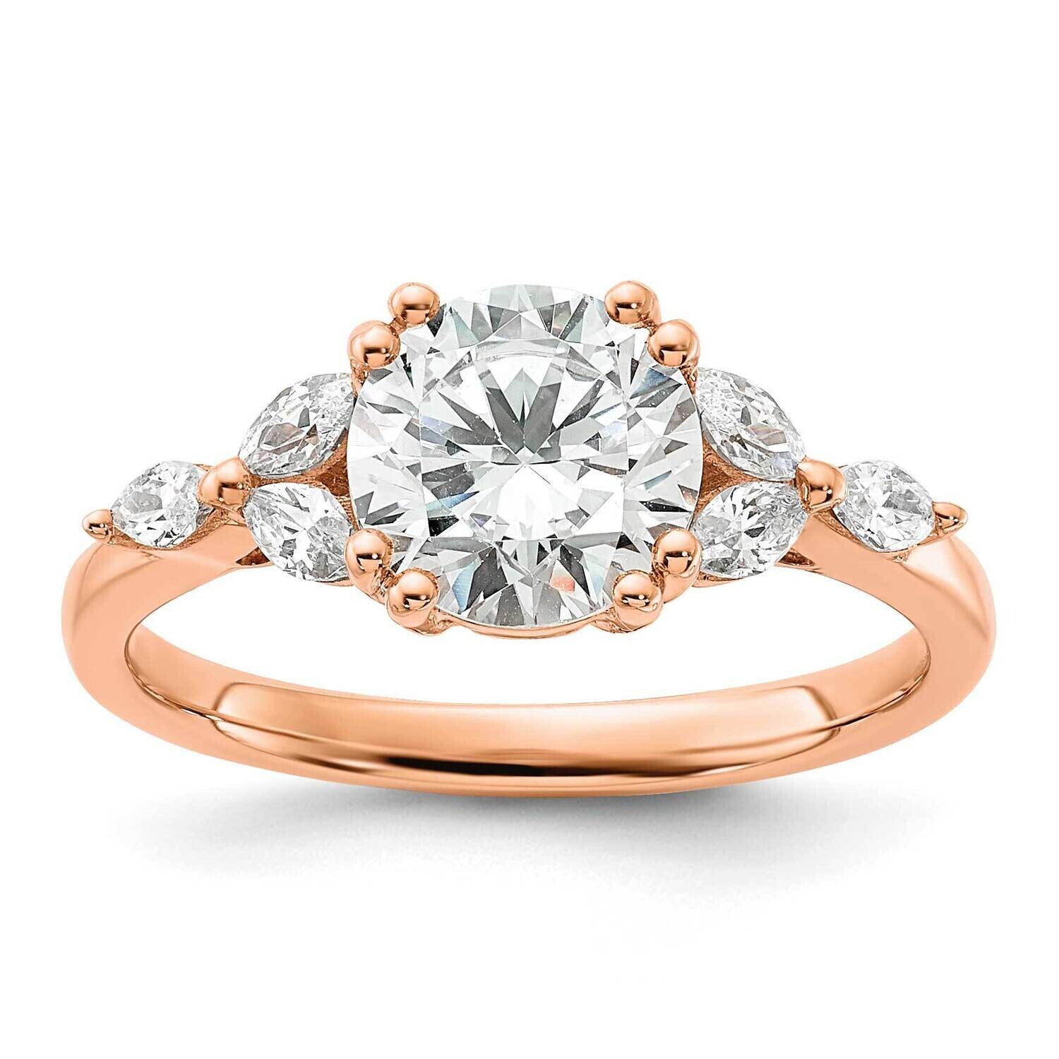 Holds 1.5 Carat 7.5mm Round Center 1/5 Carat Marquise Diamond Semi-Mount Engagement Ring 14k Rose G…